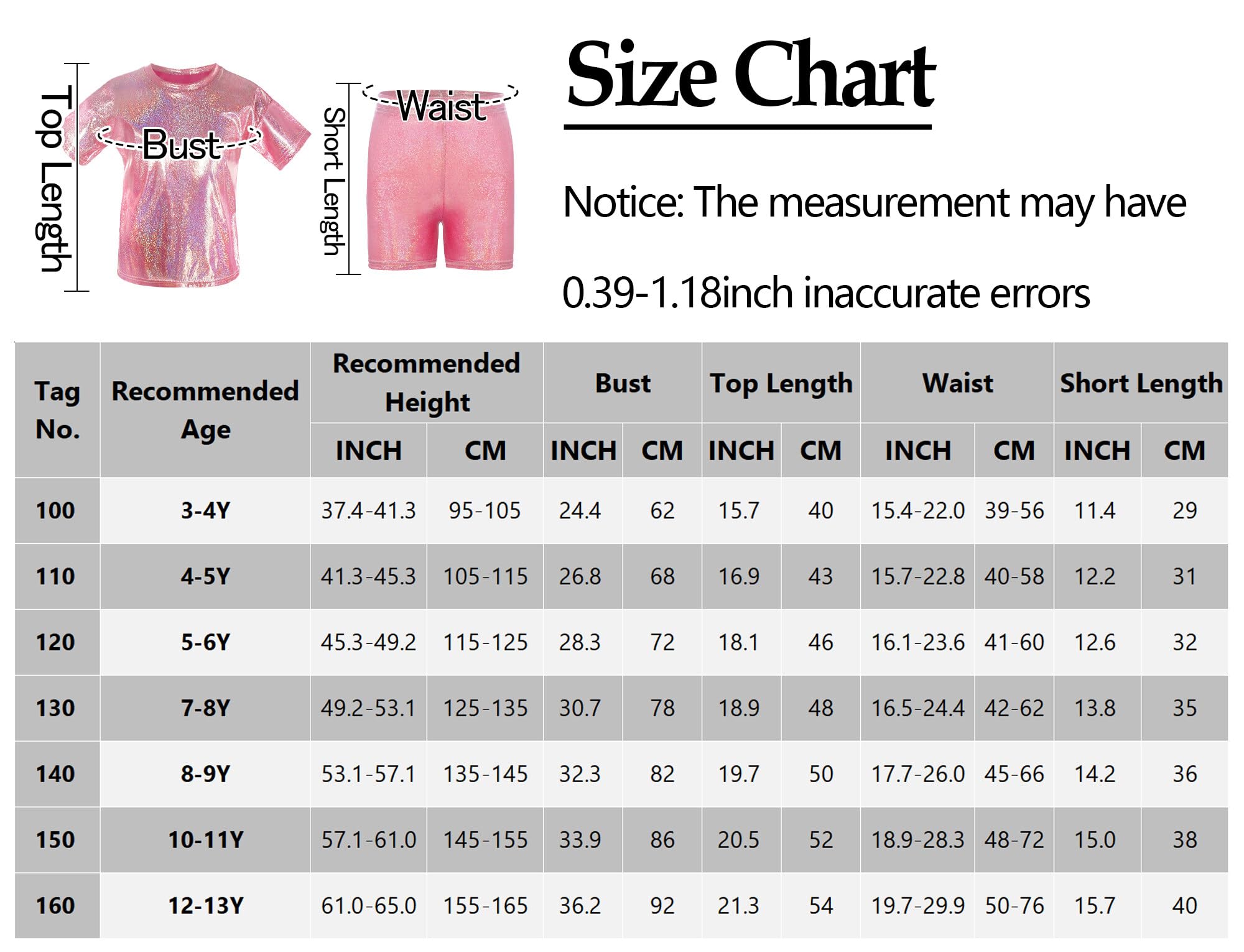 SEAUR Kids Boys Sparkly Shirt with Shiny Shorts Hip Hop Top Girls Metallic T Shirts Jazz Tops Sets Dance Party Costume Playwear Red 5-6Y