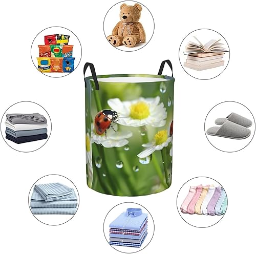 Miniatura 6 de Summer Ladybird Flowers print Circular Hamper Waterproof Storage Bin Organizer Basket Laundry Hamper With Handles For Clothes Toys Medium