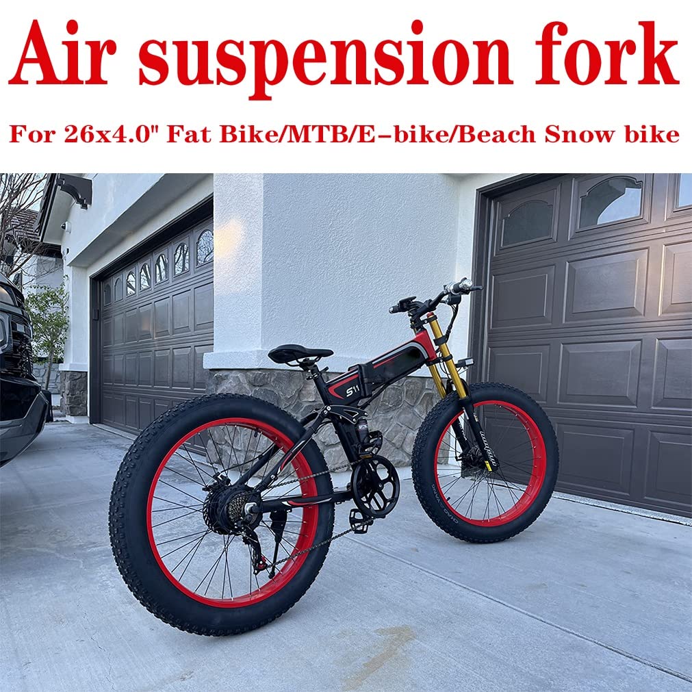 26 Pollici Bici Forcella Fat Sospensione pneumatica Escursione 140 mm Doppia Spalla 1-1/8'' Freno a Disco Dritto Regolazione del Rimbalzo Anteriore Ammortizzatore da disces