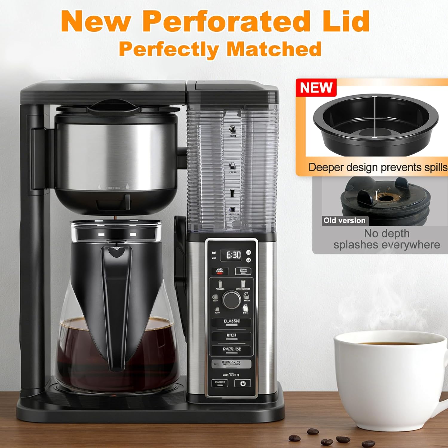 13-Cup Coffee Maker Carafe Replacement Pot Compatible with Ninja Coffee Maker CM300 CM371 CM400 CM401 CFP101 CFP301 CFP307 CP301 CF091 CFN601, Glass Coffee Pot with Brew-Through Lid & Sturdy Handle