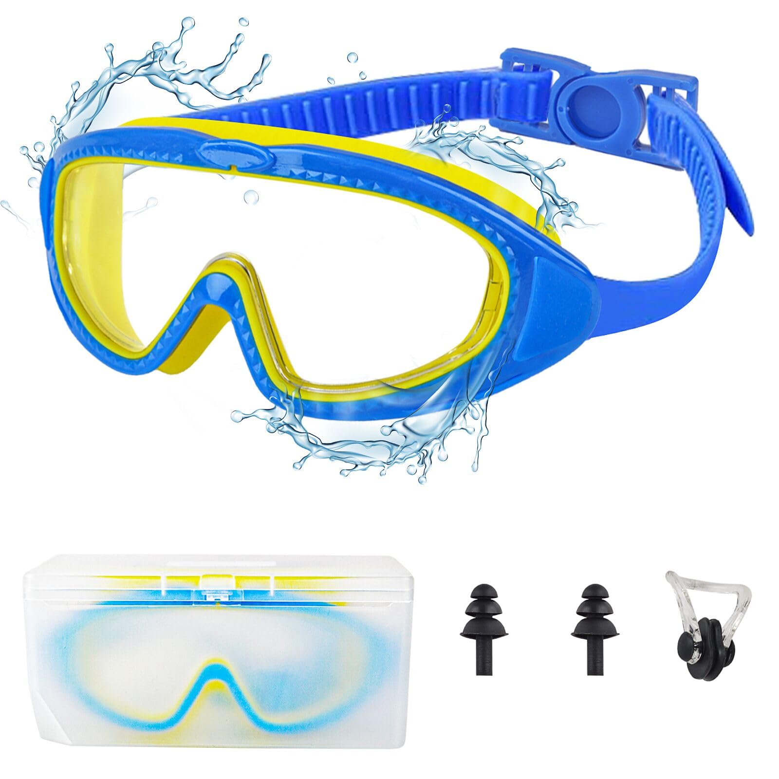 Mezere Kids Swimming Goggles 6-14 Kids Goggles Wide Vision Childrens Swimming Goggles for Boys Girls Swim Glasses,No Leaking, Anti Fog, UV Protection Nose Clip and Earplugs — image 1