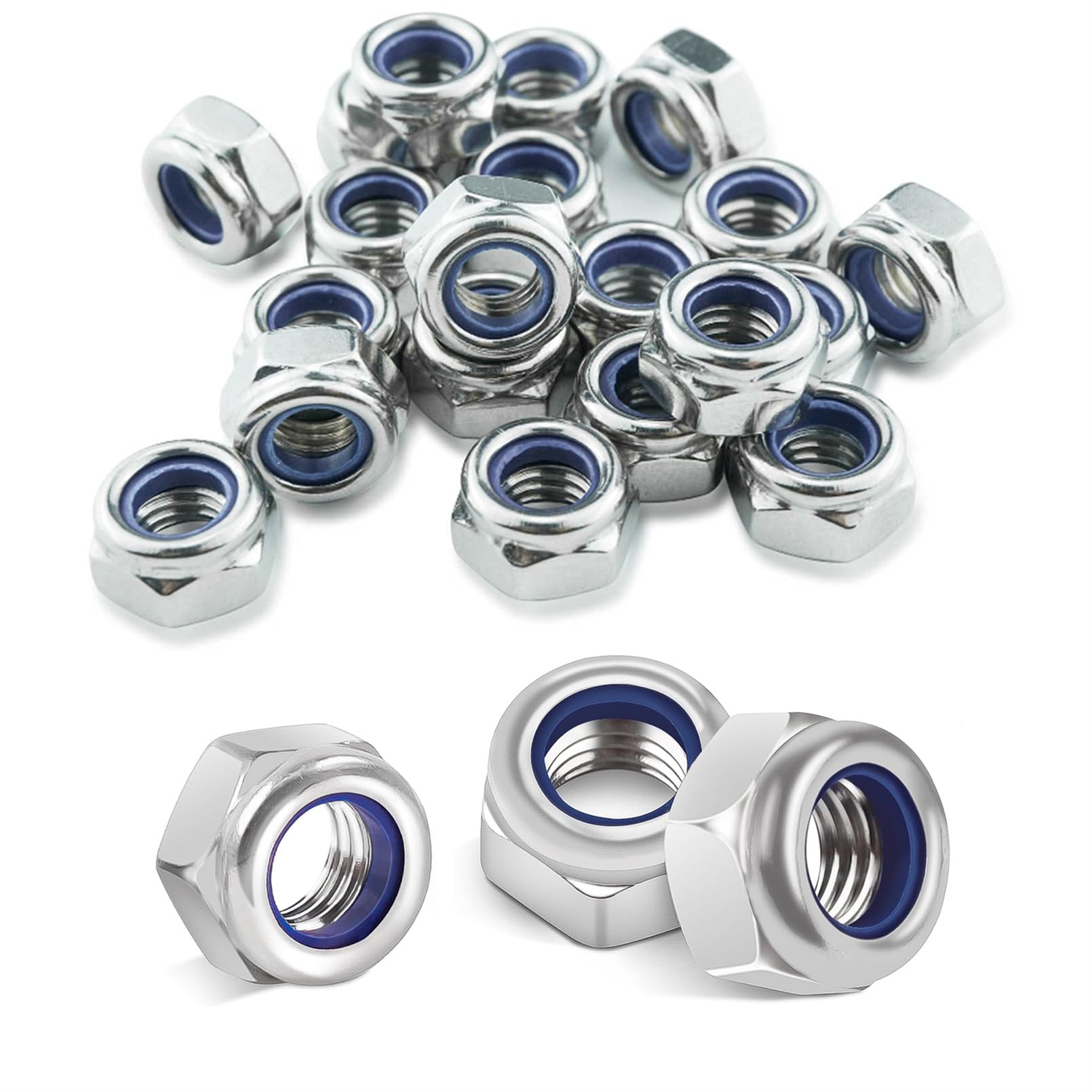 90PCS Locknut Assortment, Stainless Steel Lock Nuts M5 M6 M8 Locknuts with Nylon Insert Assorted Locking Nut Threaded Inserts Hex Nut Set