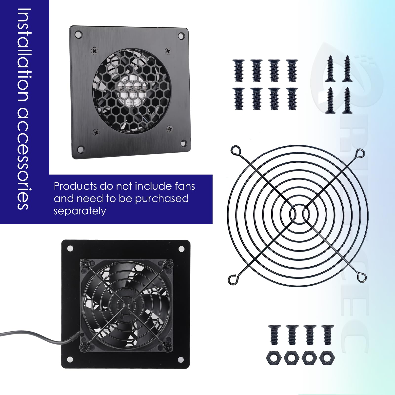 BRIEFCEC Ventilation Grille 80MM fan cover Mesh for PC Computer AV Electronic Cabinet Also Includes Accessories for Installing 80mm Fan (2 Set) - Image 4