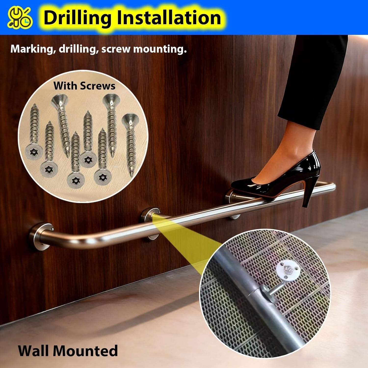 Barre de protection murale commerciale pour pubs - Argenté - 220 cm - En acier durable - Parfait pour les hôtelleries et les restaurants