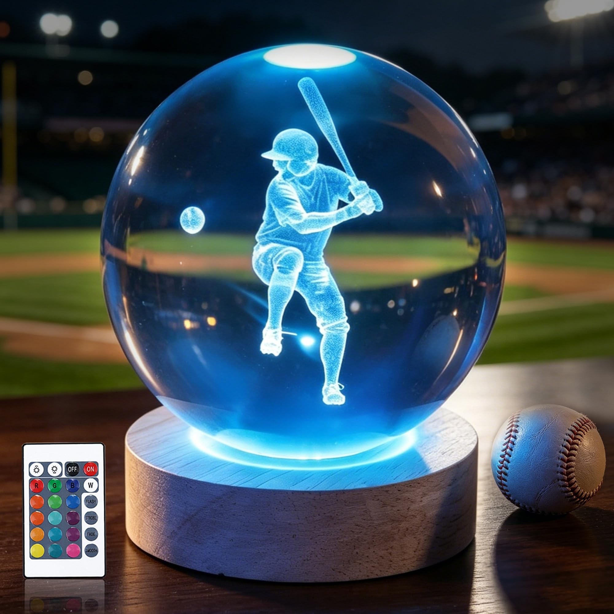 OkiyiD 3D Crystal Ball Night Light with Remote – Athlete Glass Lamp, Bedroom Bedside Decor, Birthday Gift for Boyfriend, Christmas Gift, Sports Fan Decor for Men (Color 6)