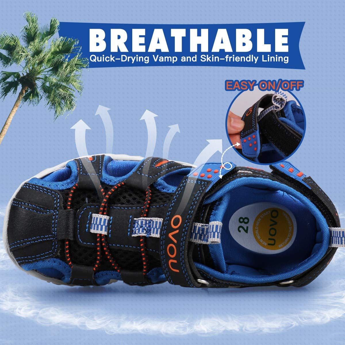UOVO Sandalias Deportivas para Niños Zapatos de Verano con Superficie Transpirable Suela Antideslizante Cierre de Gancho y Bucle Puntera Protectora Tallas 24-38