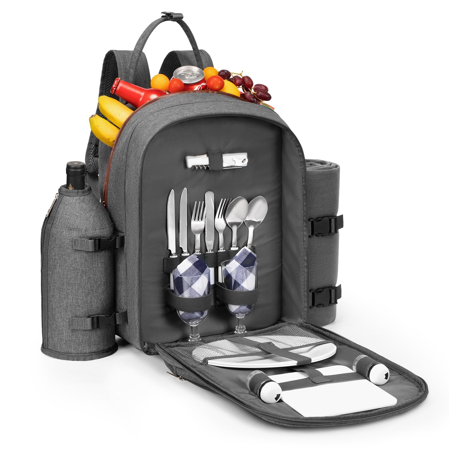 Apollo Walker Zaino da picnic per 2 persone, set e coperta, borsa termica, grigio chiaro