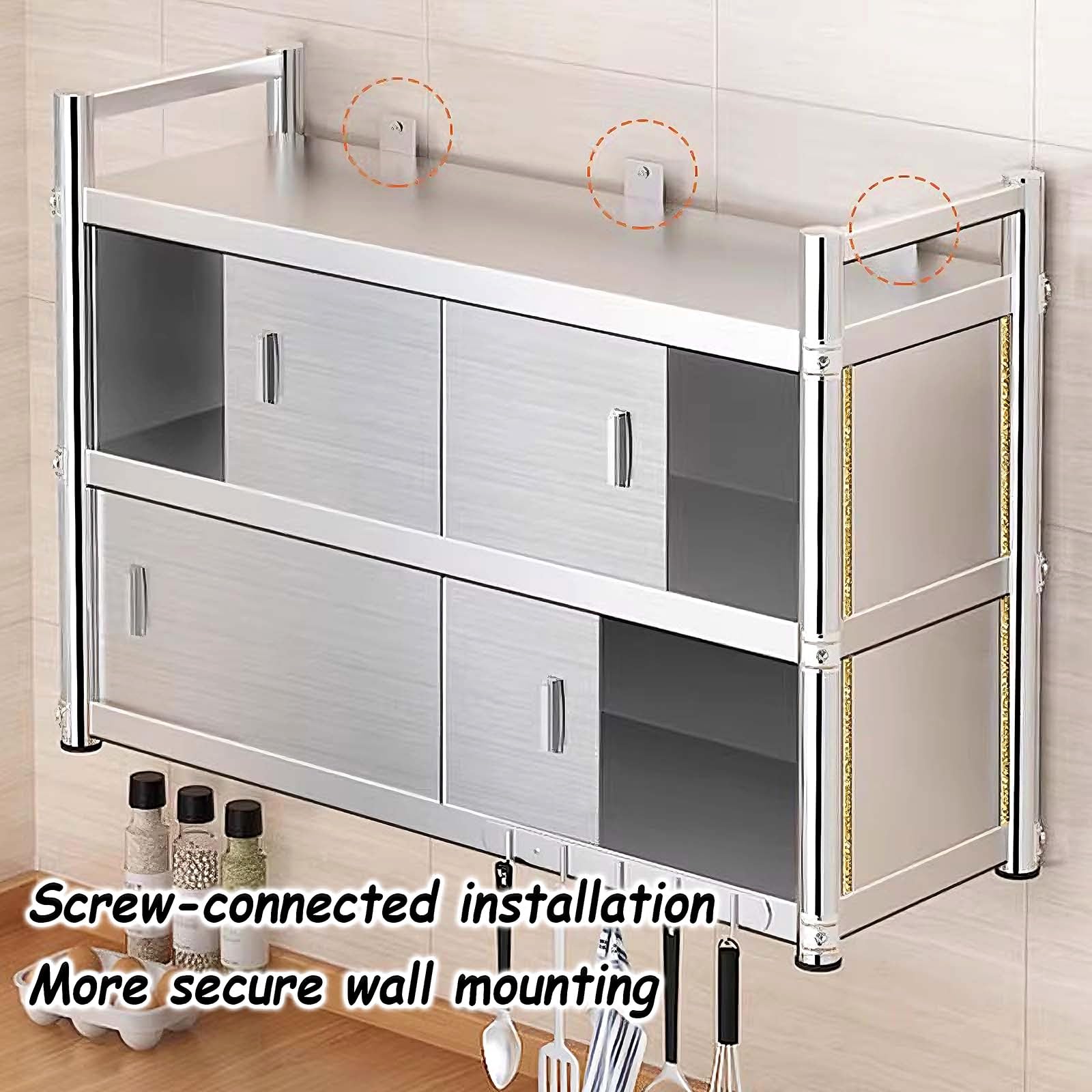 Pensile Cucina Sospeso in Acciaio Inox Pensili Cucina Sospesi con Ante Scorrevoli Design Regolabile e Salvaspazio Mobilettos Multiuso per Cucinas, Bagno, Garage, Scuola, Ufficio(100 * 35 * 90cm)