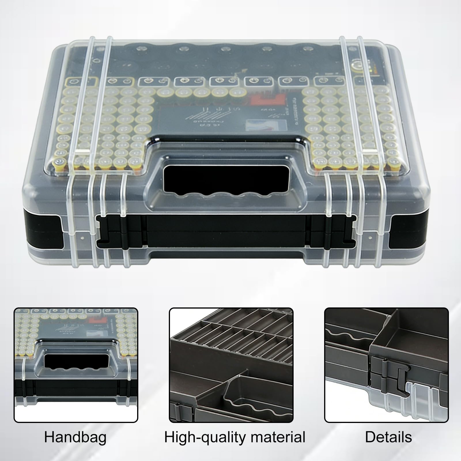 Scatola per batterie con tester 239 pezzi organizer compatibile AAA AA C D 9V nera