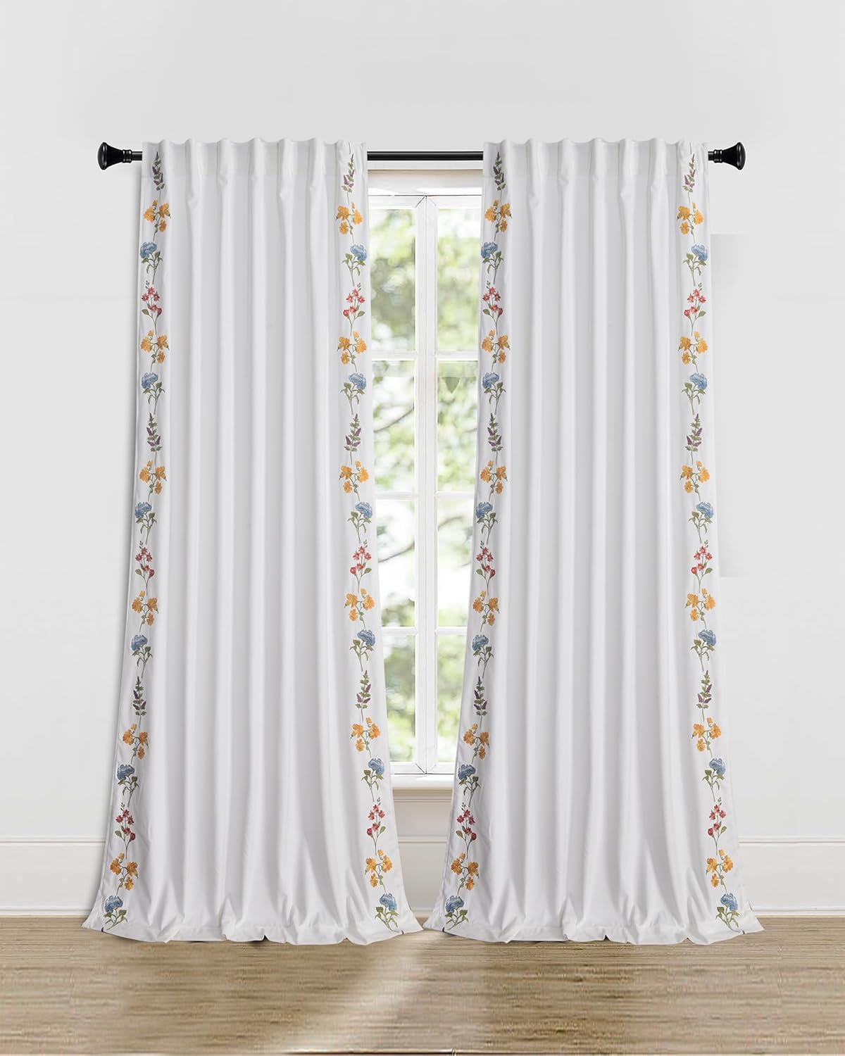 Roslynwood Luxury Velvet Curtains Back Tab 96 Inches Long, Colorful Flower Embro…