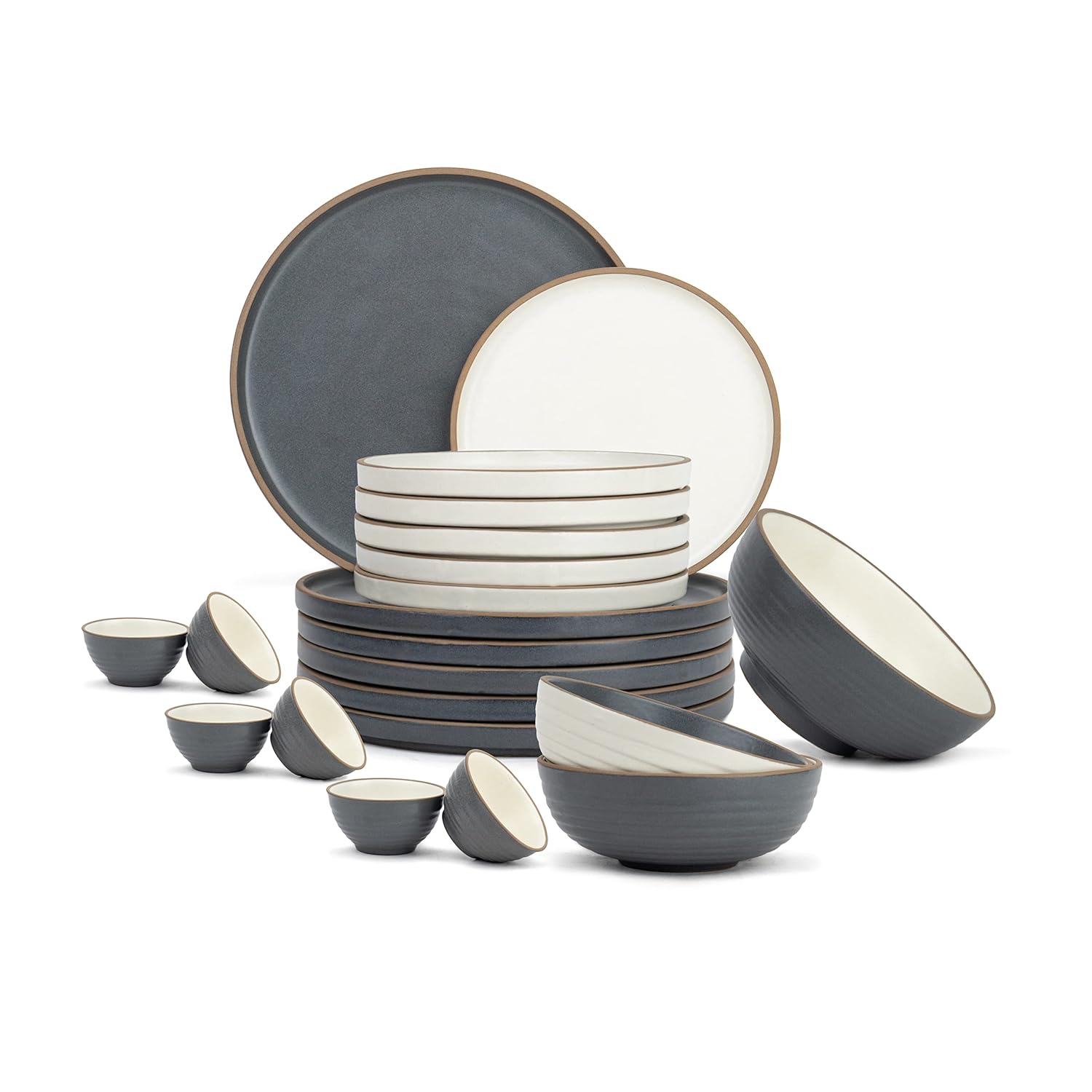 Shay Ceramic Modern Dinner Set, 21 Pcs, White & Grey Crockery Set