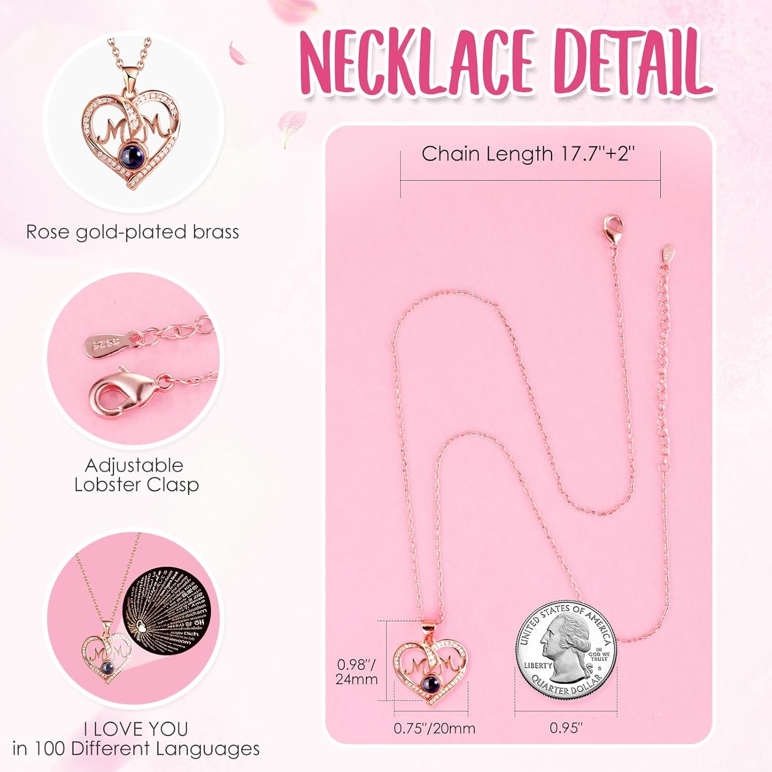 ADDWel Unique Gifts for Mom, Preserved Real Rainbow Rose with 100 Languages I Love You Necklace, Romantic Valentine's Day Birthday Anniversary Present for Mother Mama Stepmom from Daughter and Son - Image 8