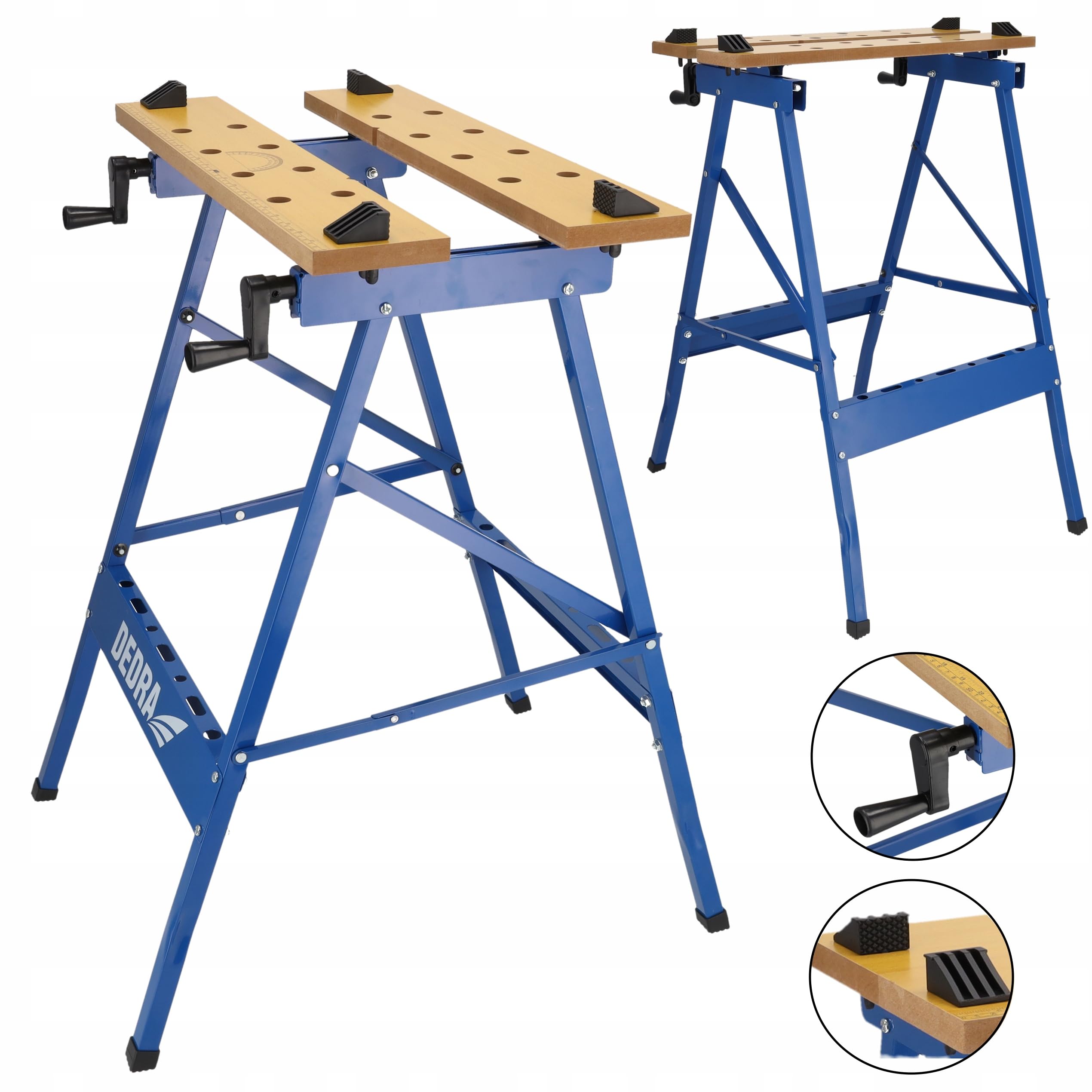 Banco da lavoro Dedra, portata max. 100 kg, grande superficie di lavoro stampata, scala e indicazioni angolari, pieghevole, versatile, regolabile, banco da lavoro con ganasce, tavolo da lavoro