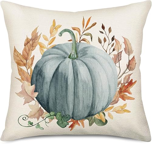 Miniatura 9 de Fundas de almohada de calabaza naranja de 22 x 22 pulgadas, fundas de almohada rústicas de granja, calabazas de acuarela, hojas de arce, decoración