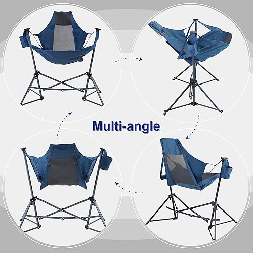 Miniatura 5 de LETS CAMP Hamaca portátil para campamento silla mecedora plegable de gran tamaño con reposacabezas y portavasos para viajes picnic patio pesca