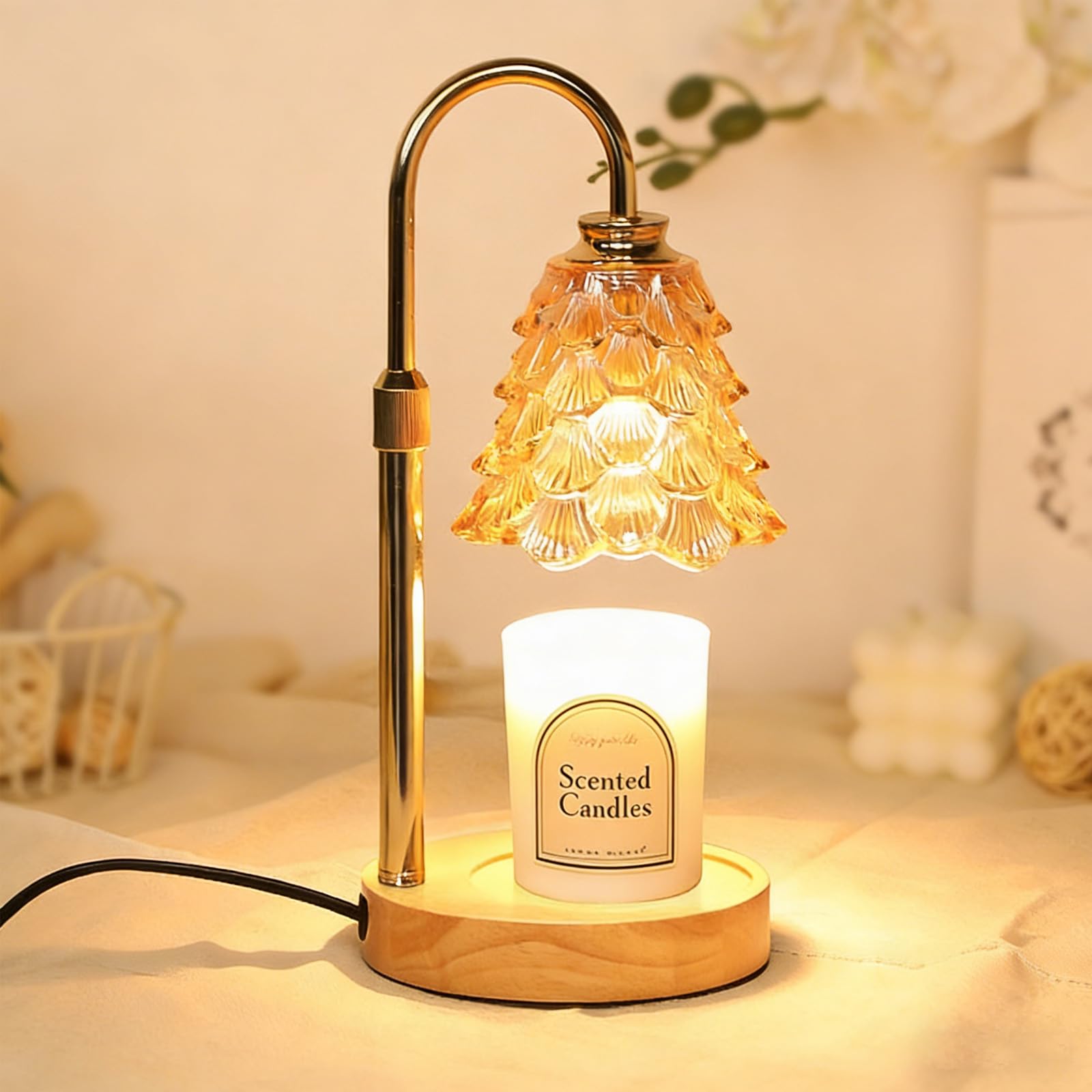 Justup Chauffe-bougie électrique réglable en hauteur - Avec minuterie et 2 ampoules - Pour anniversaire femme - Motif peau de dragon - Doré