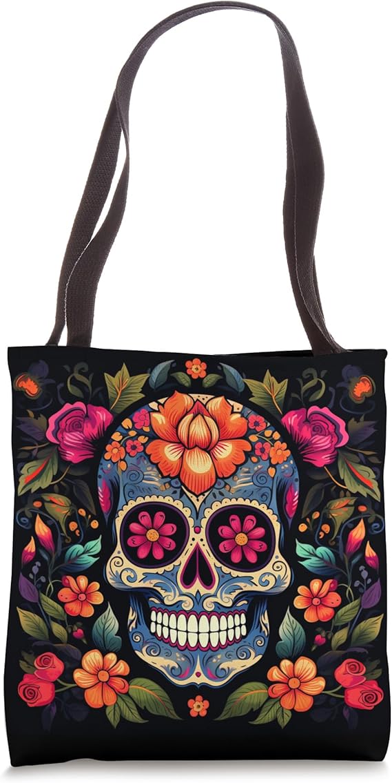Sugar Skull Day Of Dead Dia De Muertos Flowers Skull Design Tote Bag