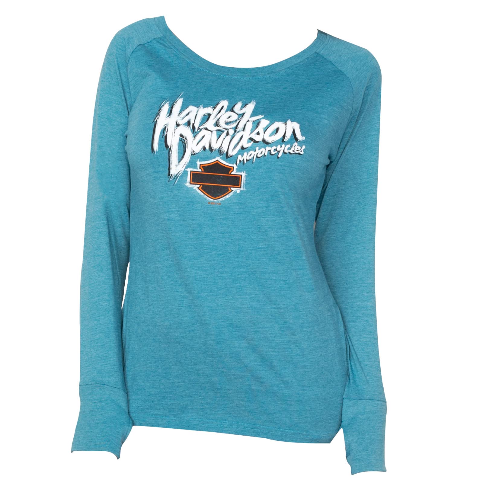 Harley-Davidson Military - Women's Long-Sleeve Blue Marle Raglan T-Shirt with Thumbholes - Aviano Ai