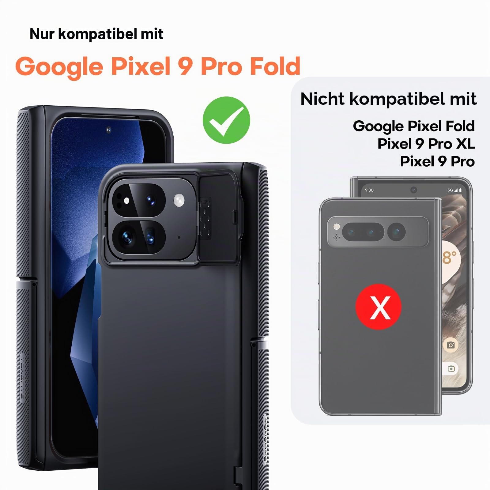Tongate Magnetische Schutzhülle für Pixel 9 Pro, kompatibel mit Magsafe, [mit Kameraabdeckung & Scharnierschutz & Displayschutzfolie] Stoßfeste, robuste Standhülle für Google Pixel 9 Pro Fold