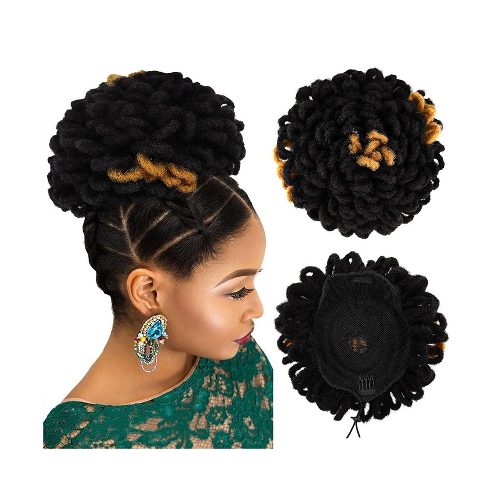 Women's L1b27 Messy Bun Hair Piece Dreadlock Bun Afro High Puff Drawstring Ponytail Hair Bun Hairpieces Faux Locs Clip In Ponytail Extensions Synthetic Hair Buns Pieces For Black Highlight Ponytail Extensio