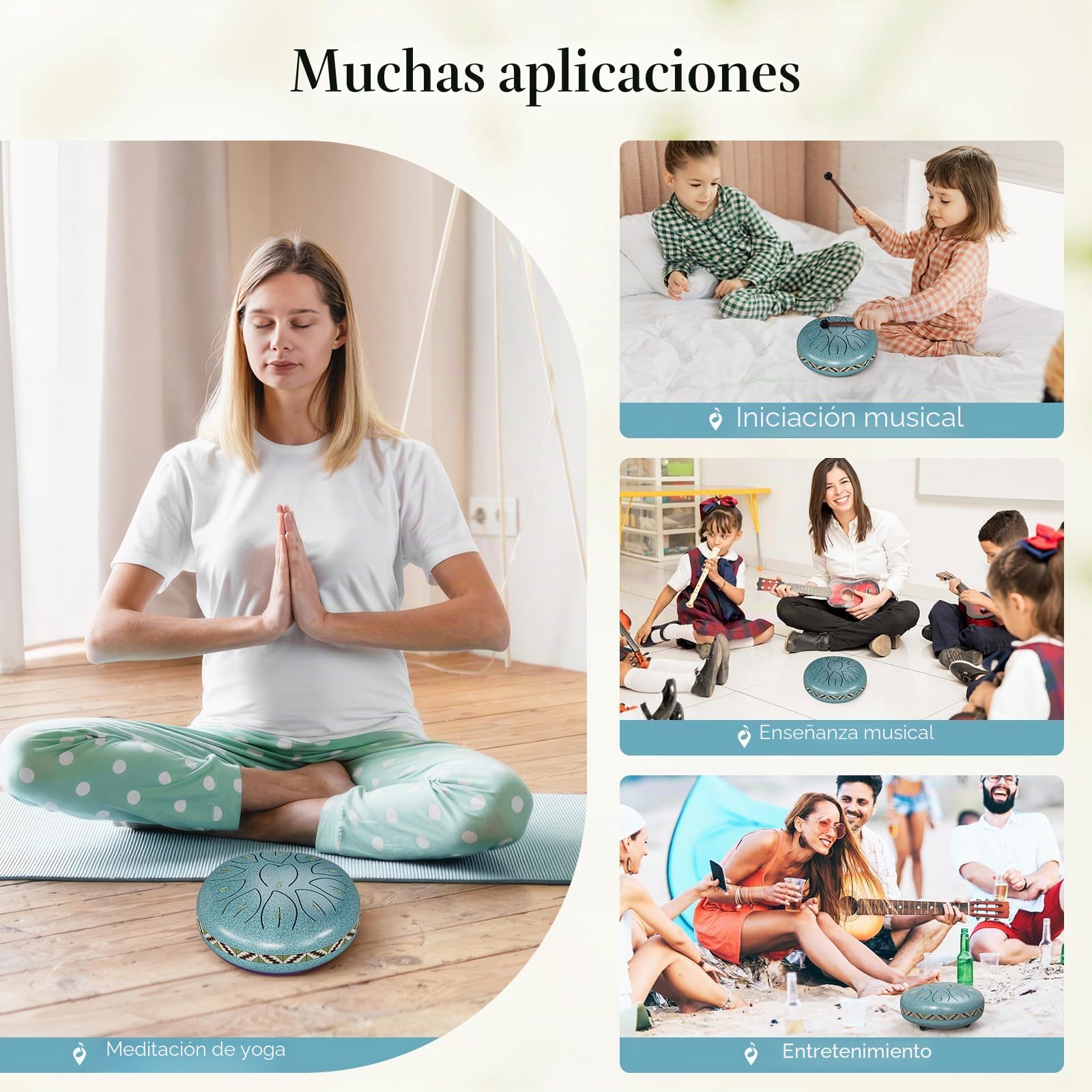 Tambor de Lengua de Acero, 6 Pulgadas y 11 Tonos D Key Steel Tongue Drum Colocar, Instrumento de Percusión Handpan, Tambor de Acero Handpan para Meditación, Yoga, Alivia el Estrés, Azul claro