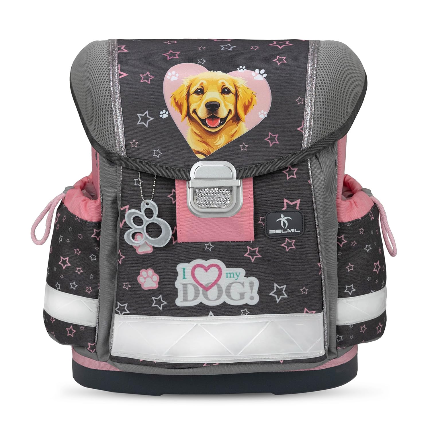 Belmil Classy tornister szkolny zestaw 5-częściowy z ponczo przeciwdeszczowym (403-13/AG/S/RP) (Starry Paws)