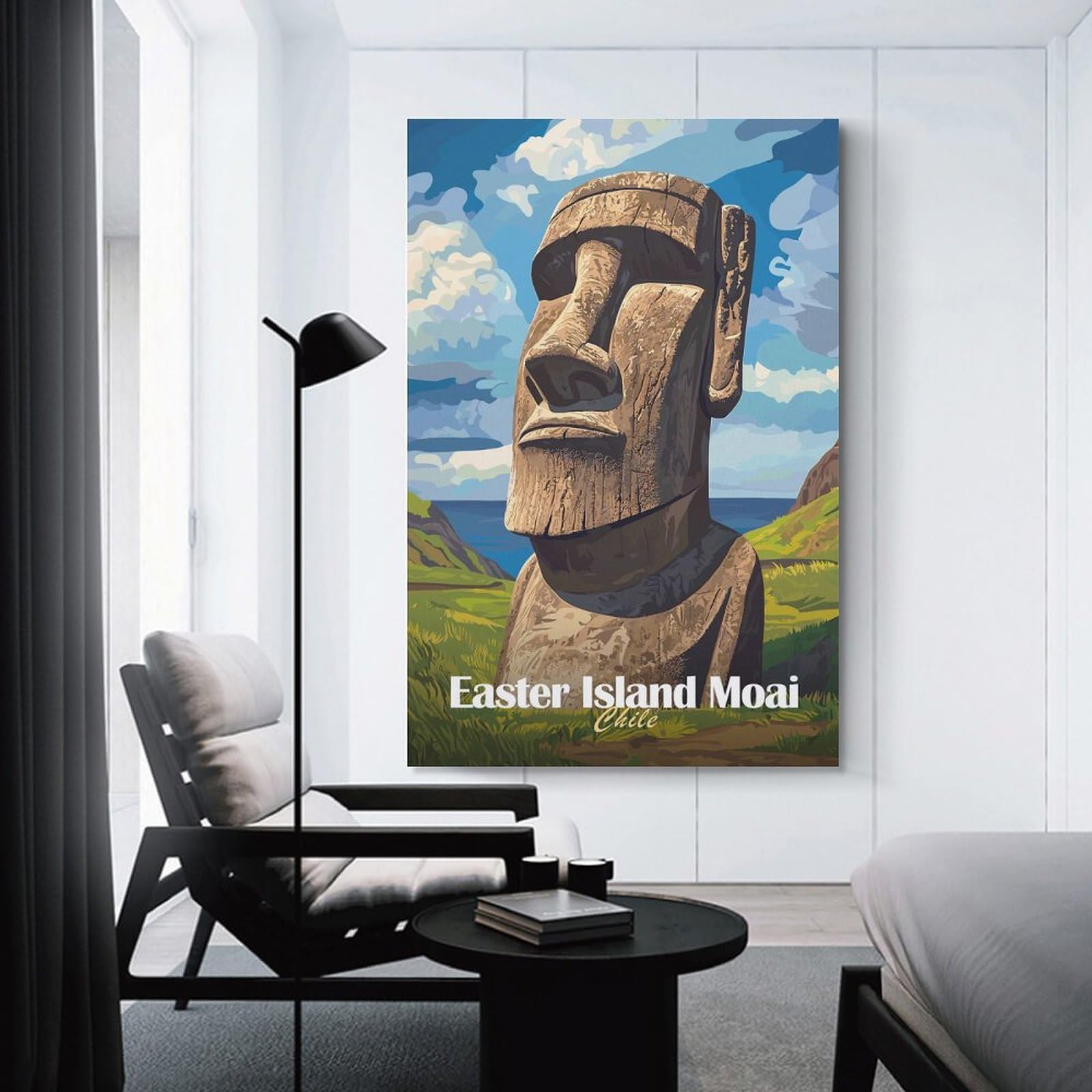 Junmoney Wall Picture Print Easter Island Moai, 24x36inch(60x90cm), for Wall Displays, Bedrooms Or Room Updates, Wall Decor Suited to Curated Displays