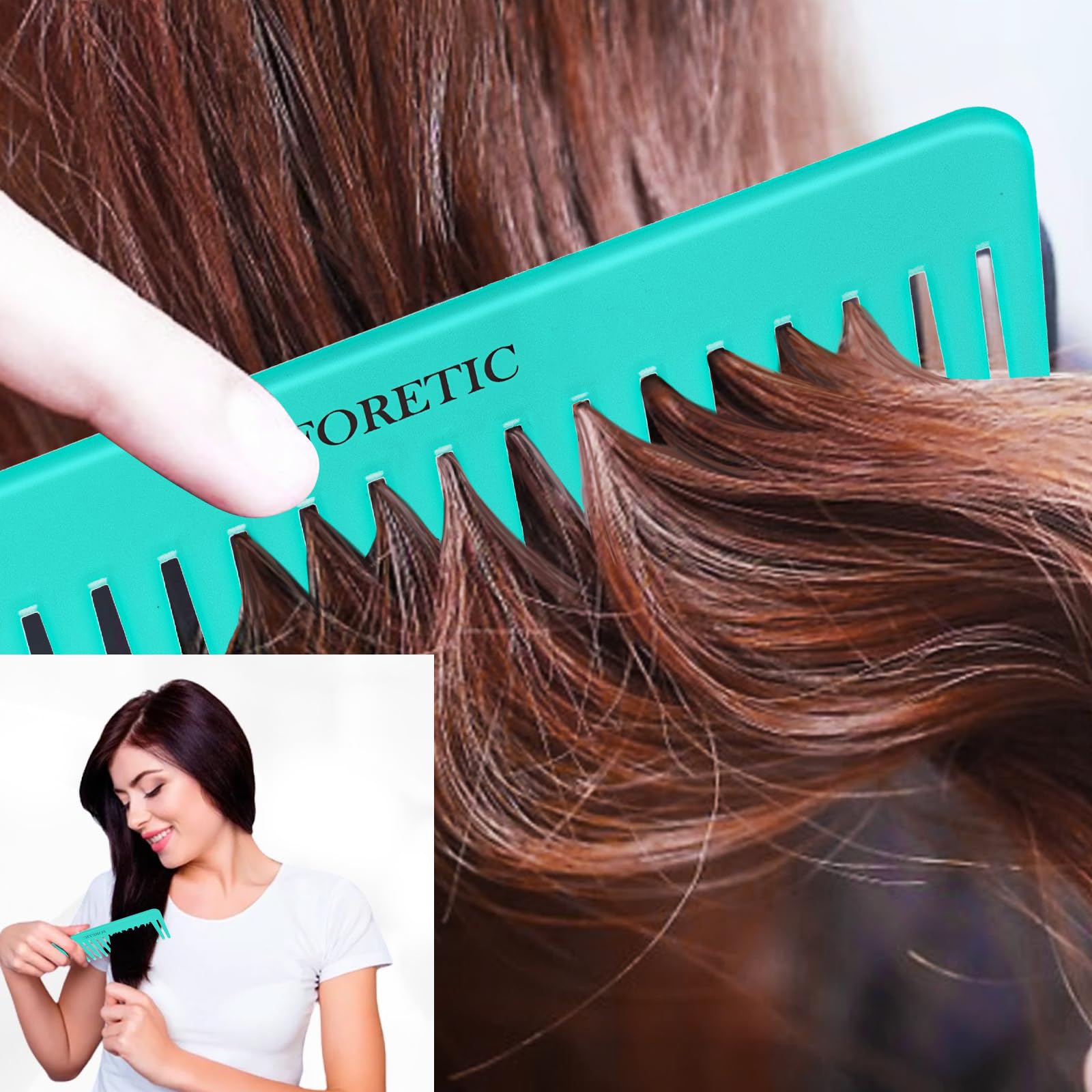 Juego de 3 peines grandes de dientes anchos para mujeres, hombres y niños, desenredante hecho a mano para cabello rizado, largo y corto, corte húmedo y seco, 6.1 pulgadas (rosa, blanco, cian) 7