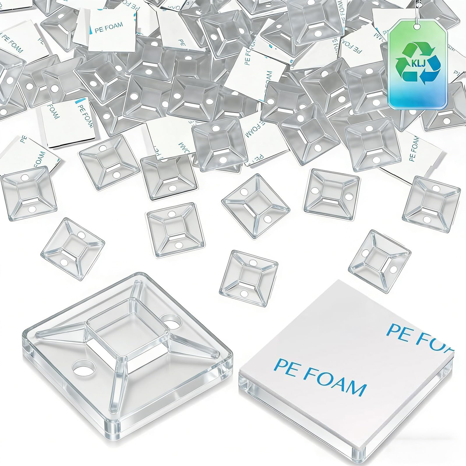 KLJ klebesockel für kabelbinder Transparent 50 Pack 20 X 20 mm, für Heim Büro Industriell