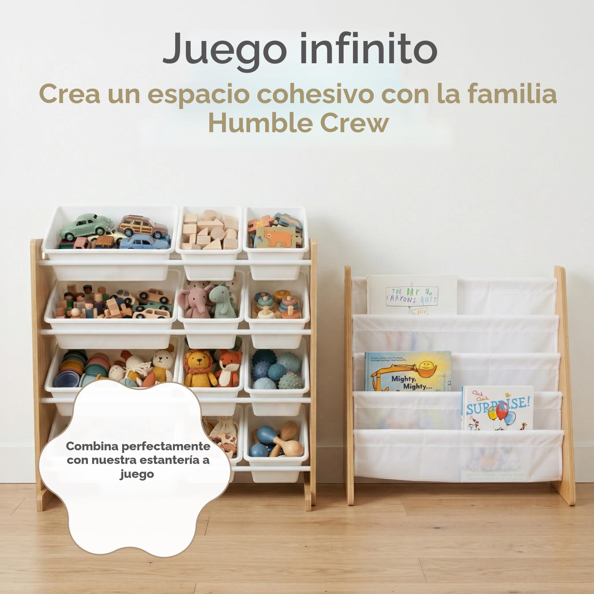 Humble Crew WO70526 Estantería para Niños - Estantería Organizadora para Juguetes con 12 Cajas de Almacenamiento, Natural/Blanco