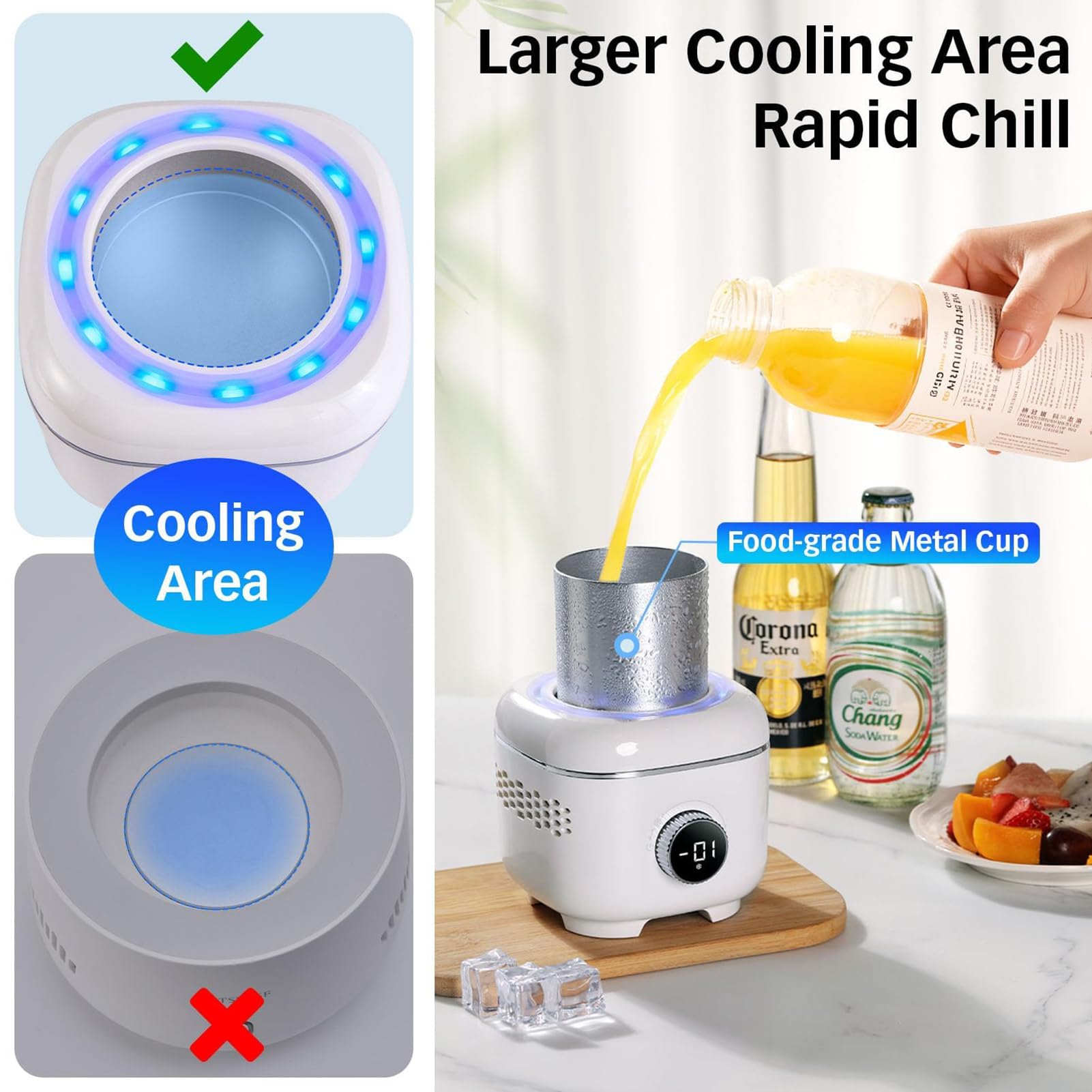 Tazza Refrigerante per Bevande, Tazza Elettrica Refrigerante da 300Ml con Copertura Isolante e Modalità Doppia Caldo e Freddo, Controllo della Temperatura con Manopola da -1 a 70°C, Display Digitale