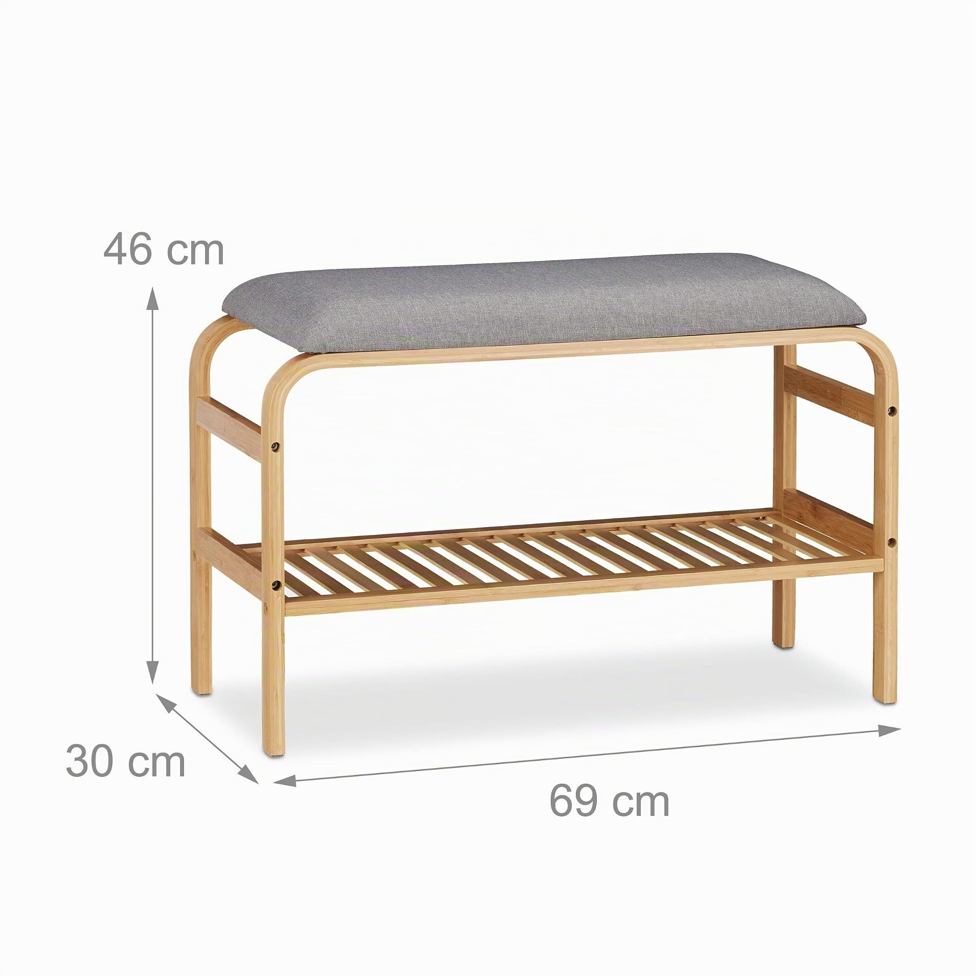 Relaxdays Banco Zapatero Recibidor, Asiento Acolchado, 46x69x30cm, Organizador 3 Pares de Zapatos, Descalzadora, Natural