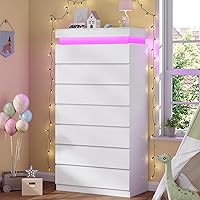 Vista 10 de Cómoda alta de 7 cajones con luz LED, cómoda moderna negra para dormitorio, vestidor de armario con cajones para sala de estar, entrada, pasillo