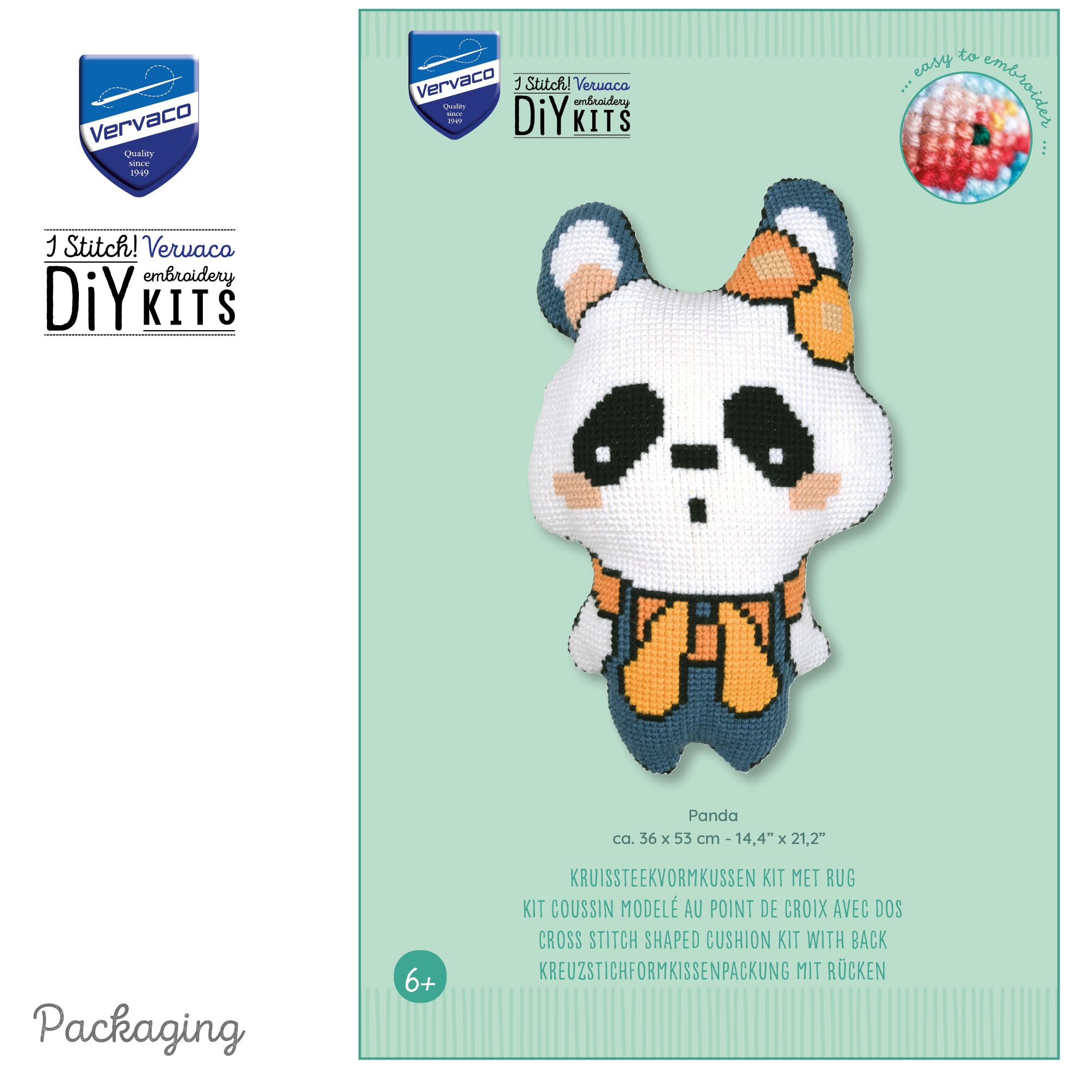 VERVACO Zestaw do Haftu Krzyżykowego Poduszka z Tyłem PANDA Kanwa z Nadrukiem 36 x 53 cm Gruba Włóczka Akrylowa Zrób to Sam Dekoracja Domu DIY Cross Stitch Kit