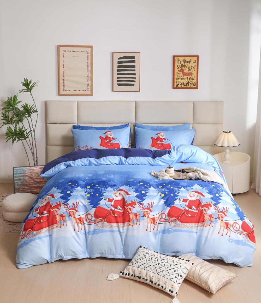 Father Christmas Royal Santa Claus Merry Santa Xmas Duvet Quilt Cover & Pillowcase Bedding Set Multi-Colour Snowman Presents Set Ultra Soft Easy Care - Image 3