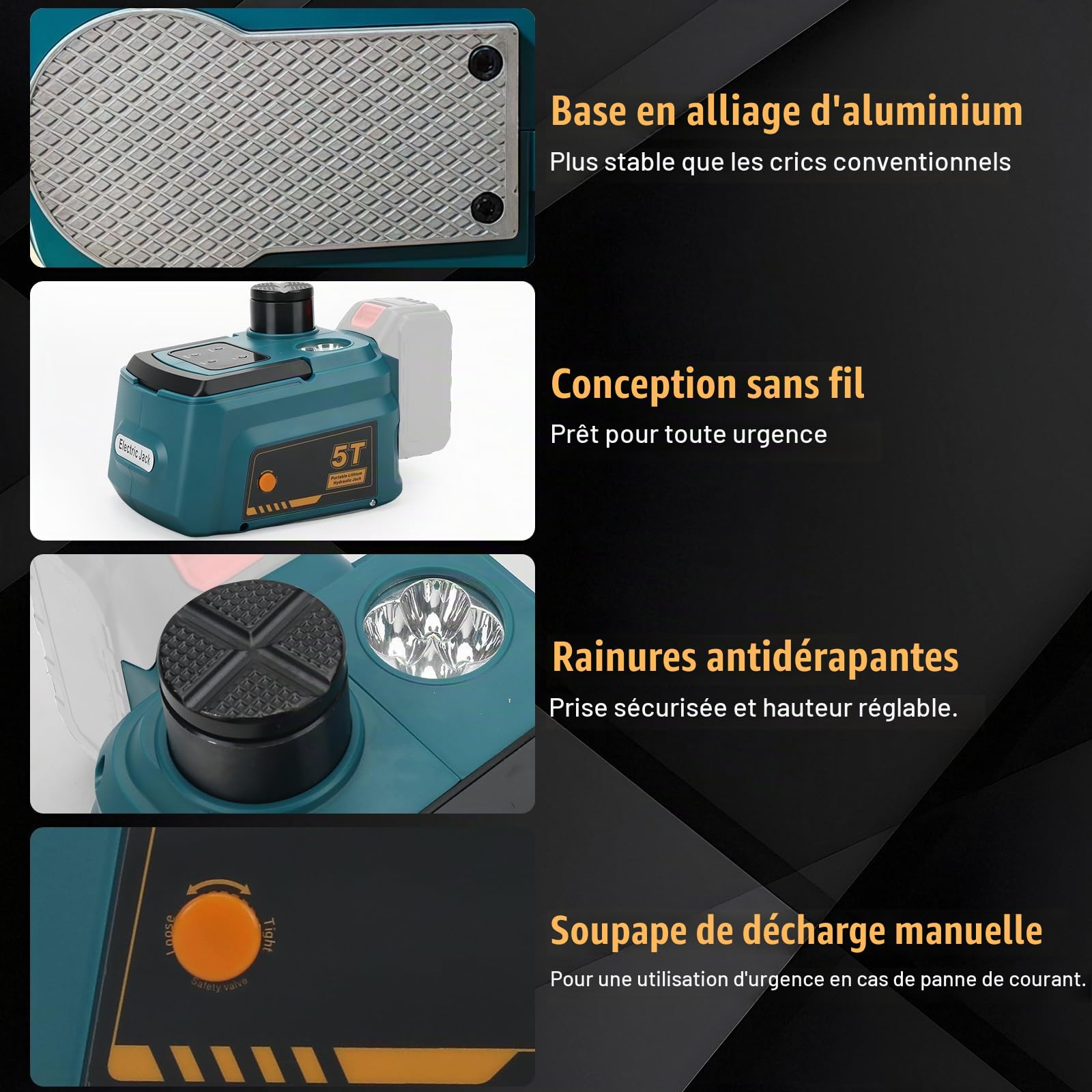 Cric hydraulique électrique 5T Compatible avec Makita 18V Batterie, 220W cric, Plage de Levage 15-45cm, kit de Changement de pneus sans Fil pour Voiture, SUV, MPV, réparation de Garage(sans Batterie)