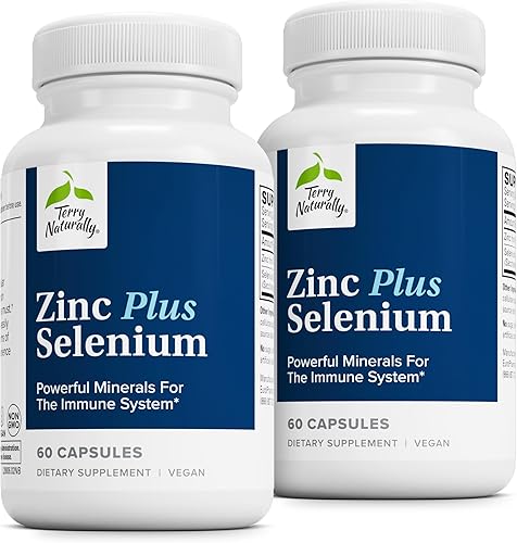 Terry Naturally Zinc Plus Selenio - Suplemento inmunológico y respiratorio - Suplemento mineral con quelato de bisglicinato de zinc - Fórmula con