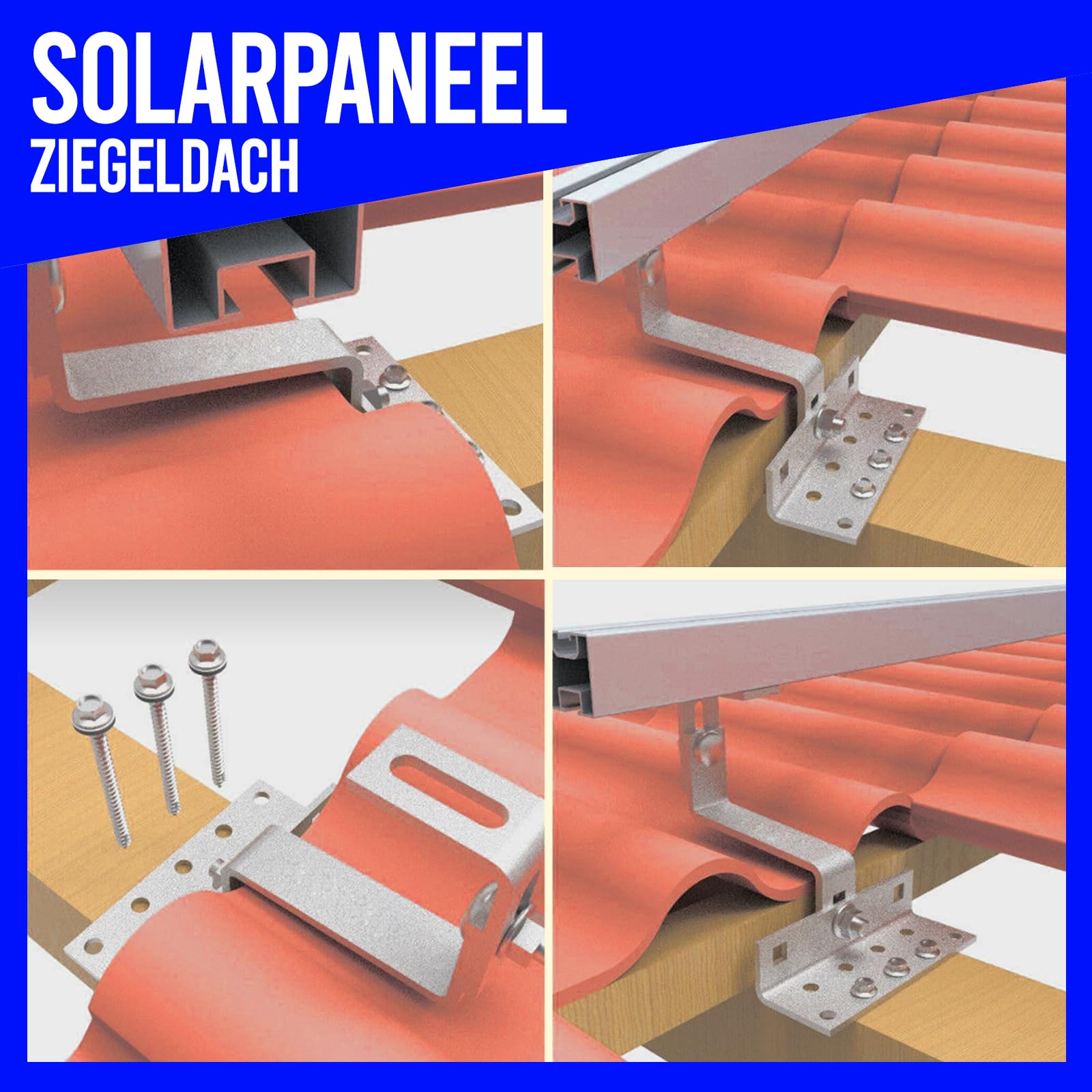 SET 2x PV-Module, PV, Photovoltaik, Aufständerung, Ziegeldach, Dachhalterung, Befestigung, Halter, Halterung, Solar, Solarmodul, Solarpanel, PV Halter, 25-40mm - 0%