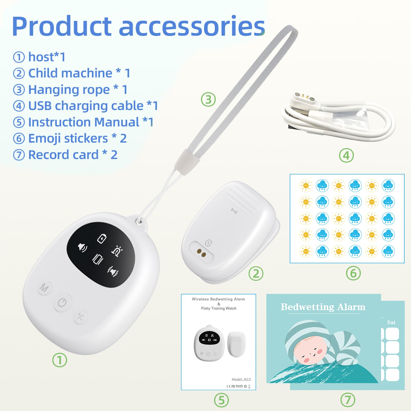 Allarme senza fili per bambini, bianco, ricarica USB, allarme per vasino notturno
