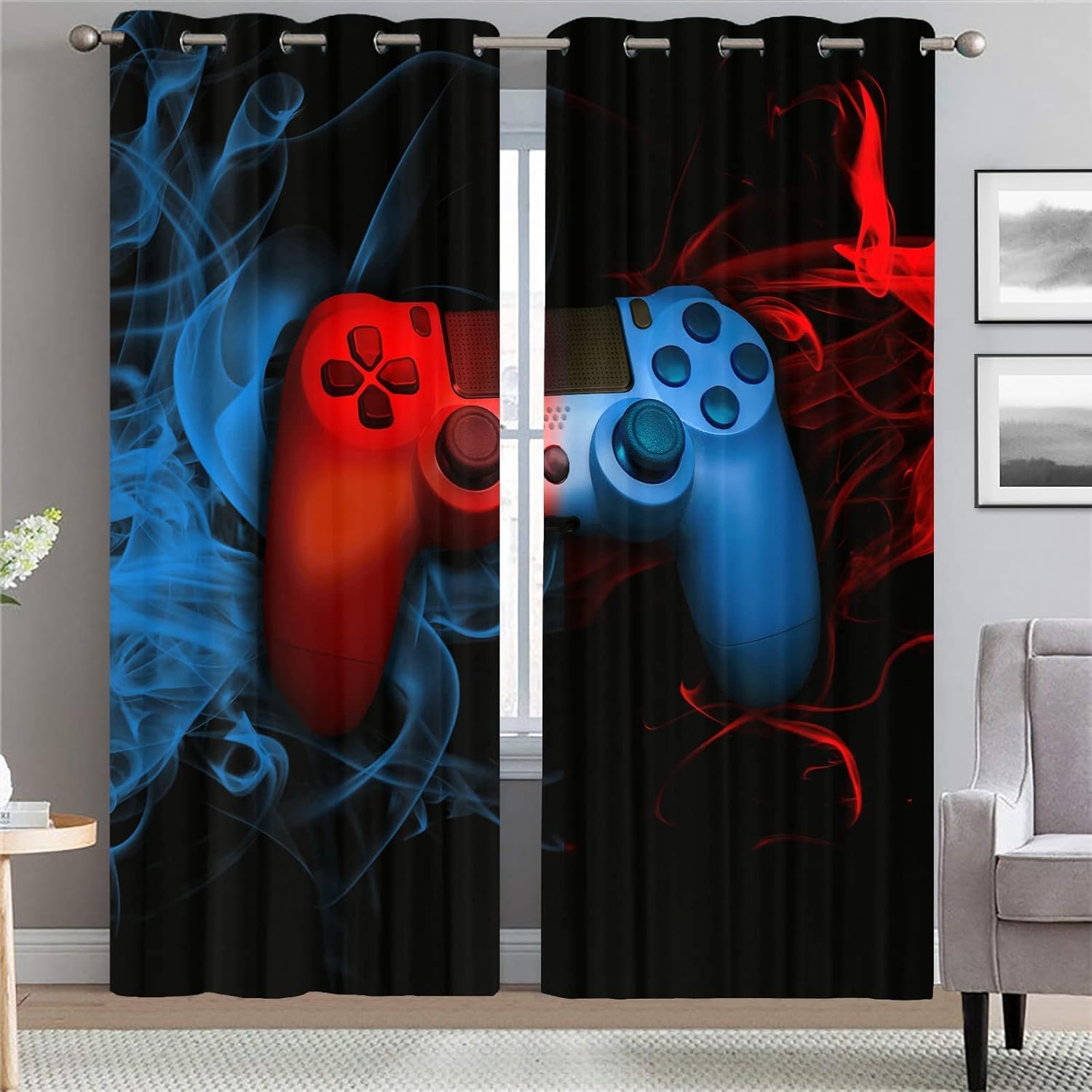 GOOESING Gaming for Gamer Video Game Gamepad Red Blue Game Controller Blackout Window Curtains Home Decor Fashion Curtains for Living Room Bedroom (Set of 2 Panels - 42Wx84L)