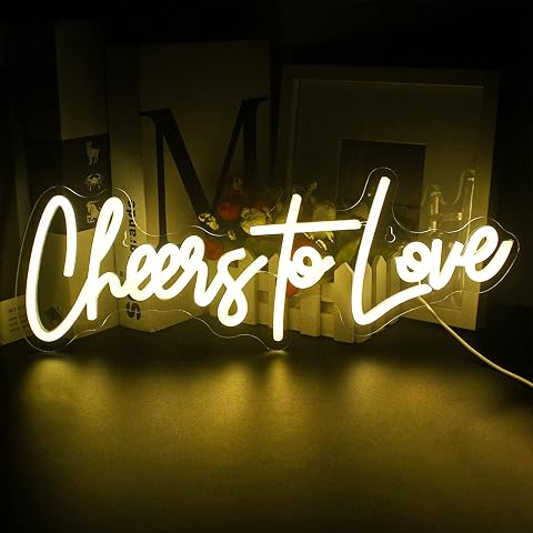 LookLight Cheers to Love Neonschild Warmweißes LED-Leuchtreklame Hochzeit Leuchtreklame USB Acrylic Brief Cheers Leuchtschild für Schlafzimmer Hochzeit Verlobungsfeier Dekoration