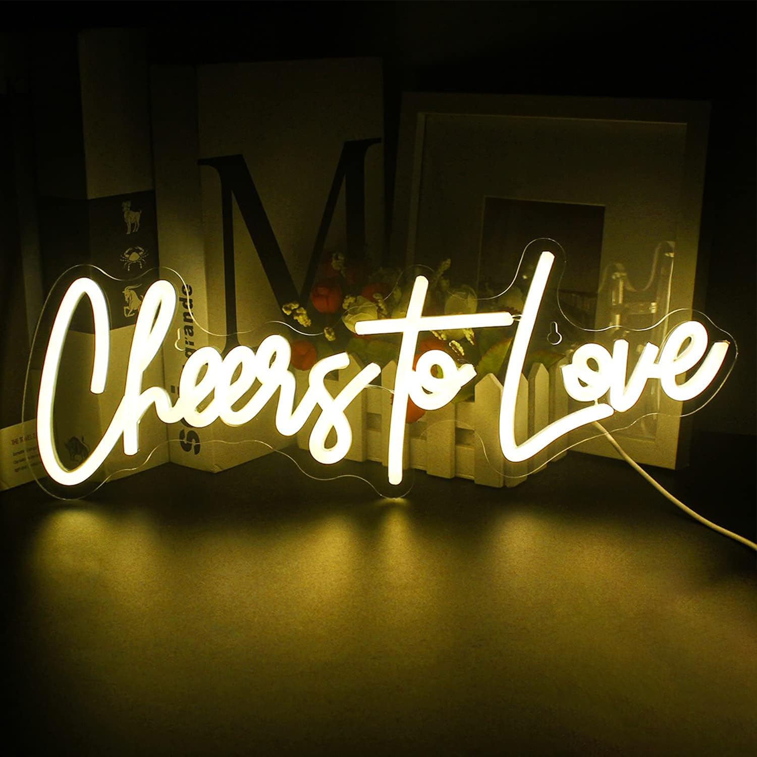 LookLight Cheers to Love Neonschild Warmweißes LED-Leuchtreklame Hochzeit Leuchtreklame USB Acrylic Brief Cheers Leuchtschild für Schlafzimmer Hochzeit Verlobungsfeier Dekoration