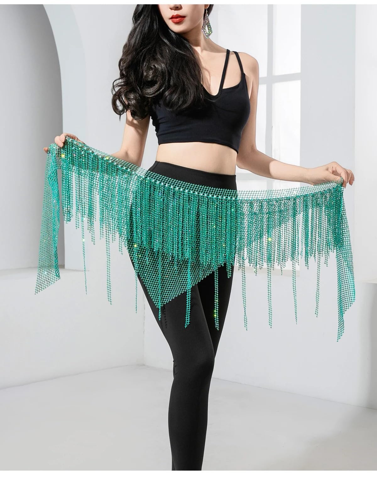 Generico Cintura Danza del Ventre Accessorio for Danza del Ventre da Donna Frange Sciarpa Triangolare for Fianchi Gonna Corta da Ballo Nappe Cintura da Allenamento
