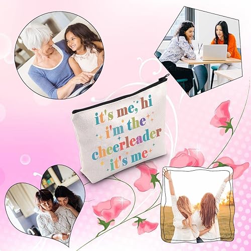 Miniatura 6 de TSOTMO Bolsa de maquillaje con cremallera para animadora It's Me, Hi I'm The Cheerleader It's Me Bag Cheerleading Teammate Gift, Beige, Animadora