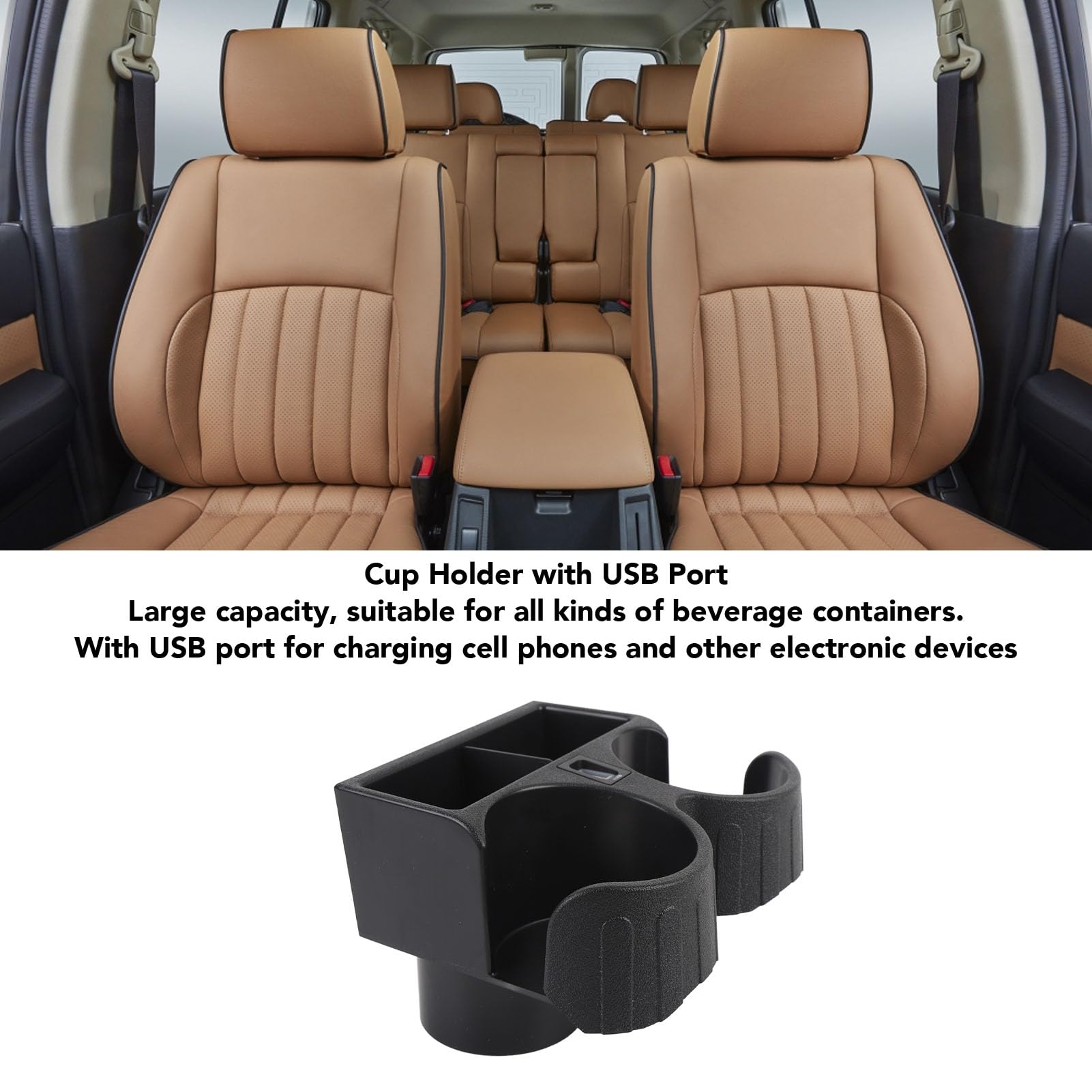 Uchwyt do Kubka Samochodowego Port USB FYE727069 Plactopoodporne Tworzywa Sztuczne Wielofunkcyjne Napoje Samochodowe Konsola Podwójna Kubek Uchwyt do Dwóch Filiżanek Czarny