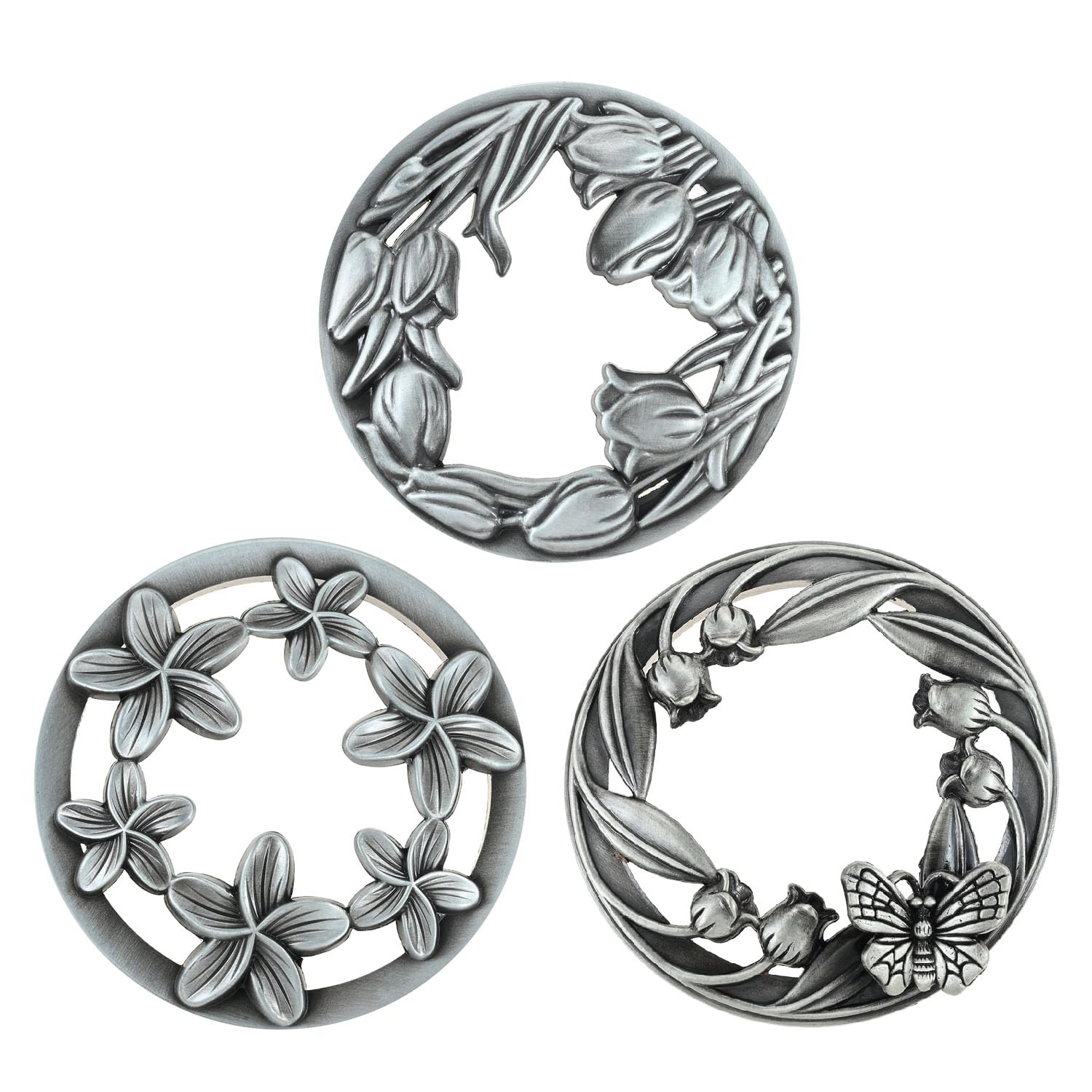 Hicello PACK of 3 Candle Topper Help Burn Evenly, Scented Candle Covers, Jar Candles Illumia Lid (Tulips Bougainvillea Butterfly) - Silver