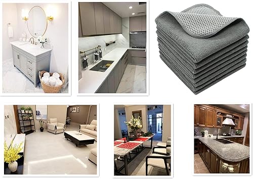 Miniatura 7 de Paños de microfibra de secado rápido, trapos de limpieza de cocina, trapos para el polvo, paños ultra absorbentes sin pelusa con lado de limpieza de