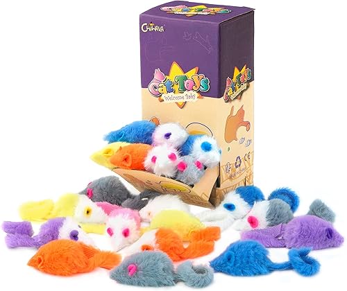 Miniatura 2 de CHIWAVA 36 piezas de 1.8 pulgadas de color caramelo peludos ratones gato juguete sonajero ratón gatito juguete interactivo colores surtidos
