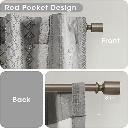 Miniatura 5 de INK+IVY Imani Cortina de Panel Único 100% Algodón Chenilla Mechada Estampado Geométrico de Rayas Aspecto de Mediados de Siglo Bolsillo para Barra