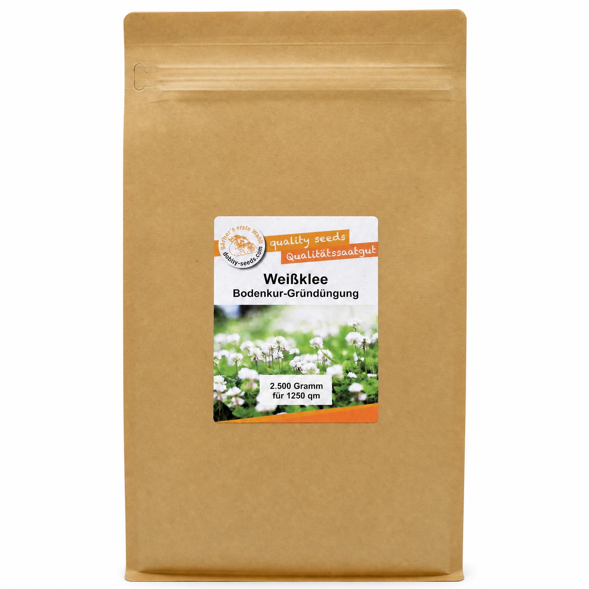 Gärtner's erste Wahl! Bobby-Seeds Weißklee Samen 2500 g für ca. 1250 m², Saatgut ohne Gentechnik für Gründüngung und Bodendecker, mehrjährig und winterhart, Keimfähigkeit geprüft